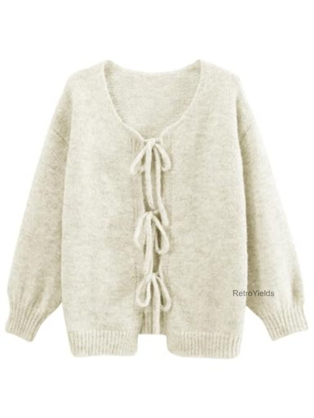 Lumister Oversized Wool Blend Cardigan Long Lantern Sleeve Bow Tie